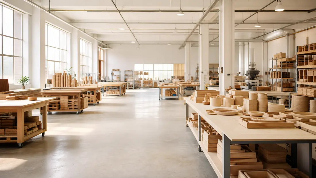 Clean woodworking factory workshop